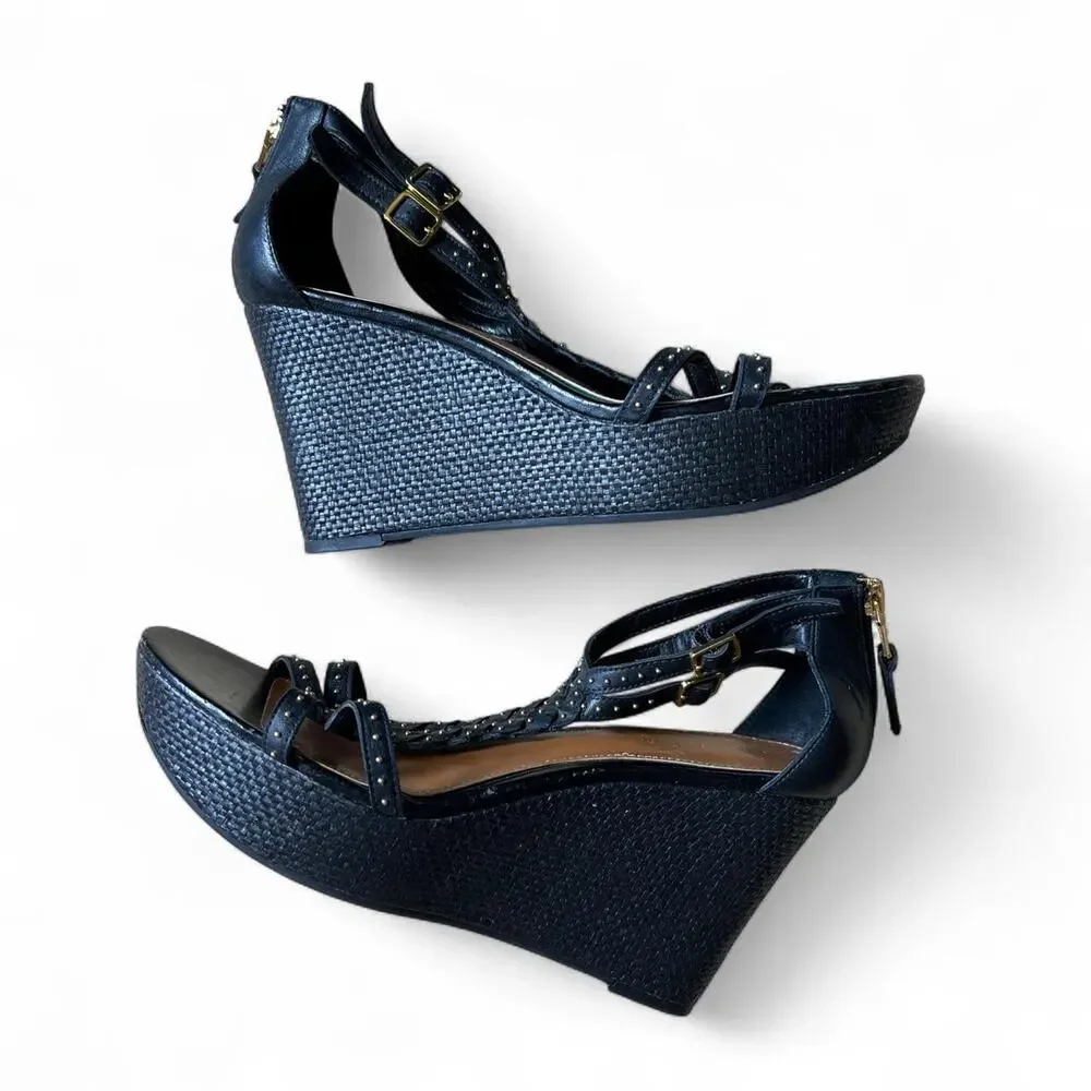 Ralph Lauren black leather wedge